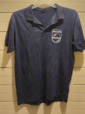 Philips Polo Mens XL Navy Short Sleeve Logo Crest Work Shirt Screen Stars